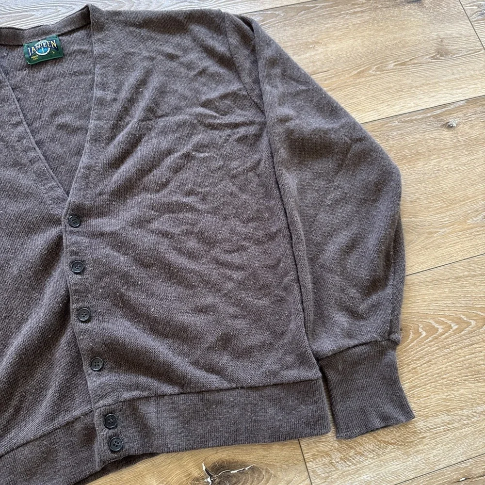 Vintage Jantzen Cardigan Sweater Mens L‎ Brown Acrylic Knit 90s Classic Grandpa